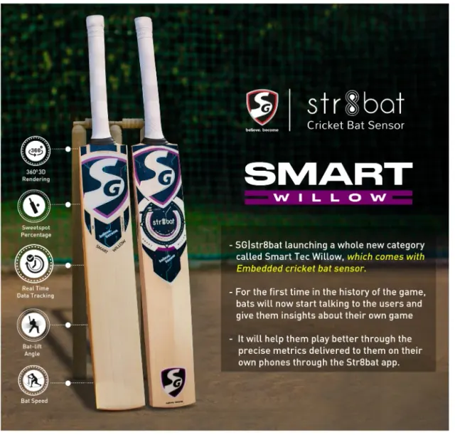 Smart Willow English Willow Cricket Bat with SG|Str8bat Sensor – SG