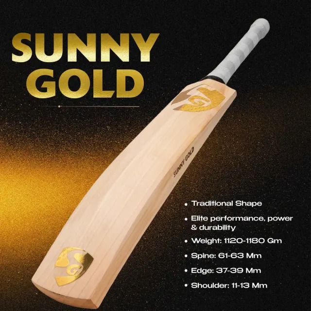 Sunny Gold Finest English Willow Grade 2 Cricket Bat (Leather Ball) – SG