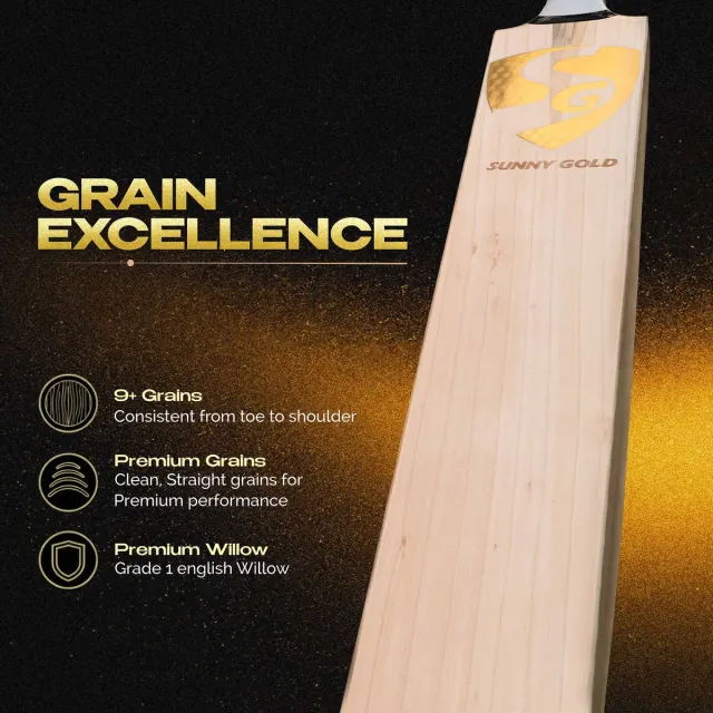 Sunny Gold Finest English Willow Grade 2 Cricket Bat (Leather Ball) – SG
