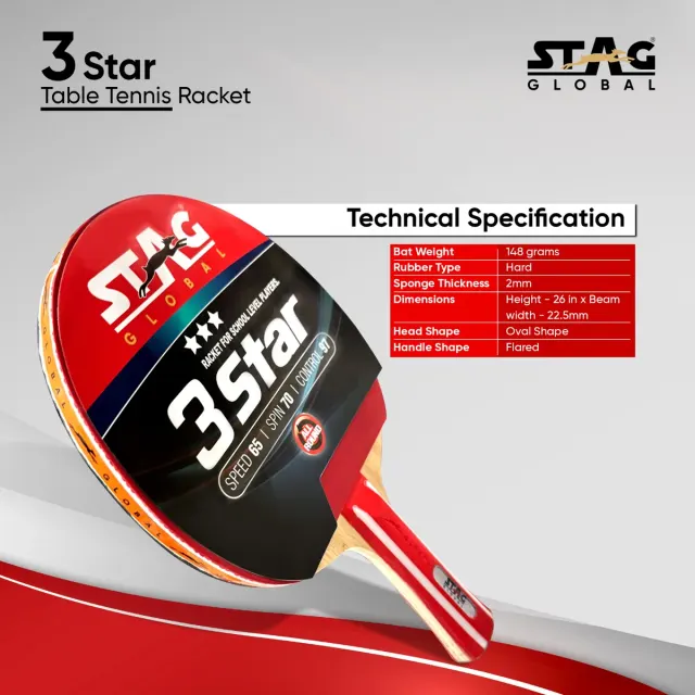 3 Star Table Tennis Racket – Stag
