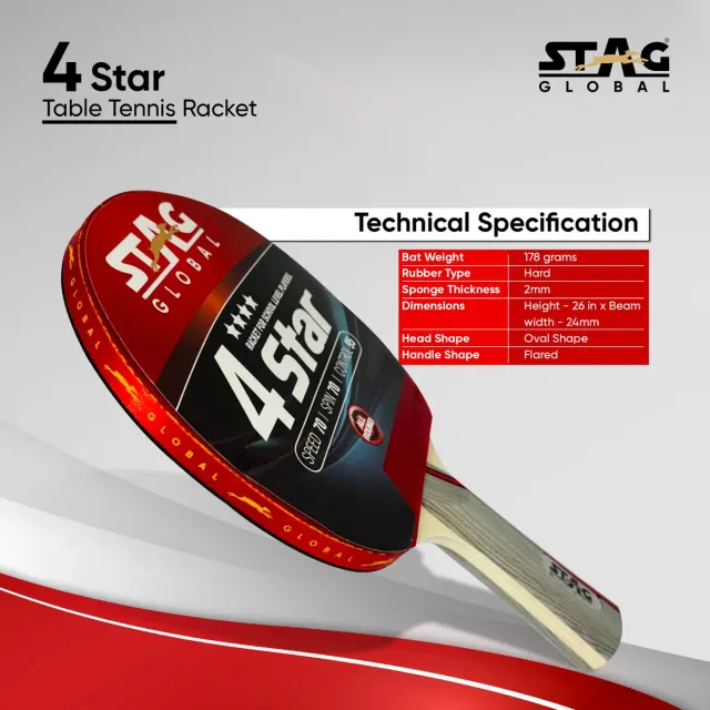 4 Star Table Tennis Racket – Stag