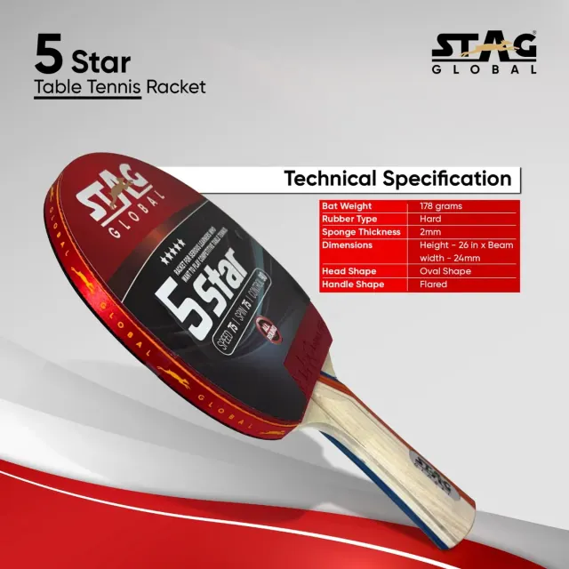 5 Star Table Tennis Racket – Stag