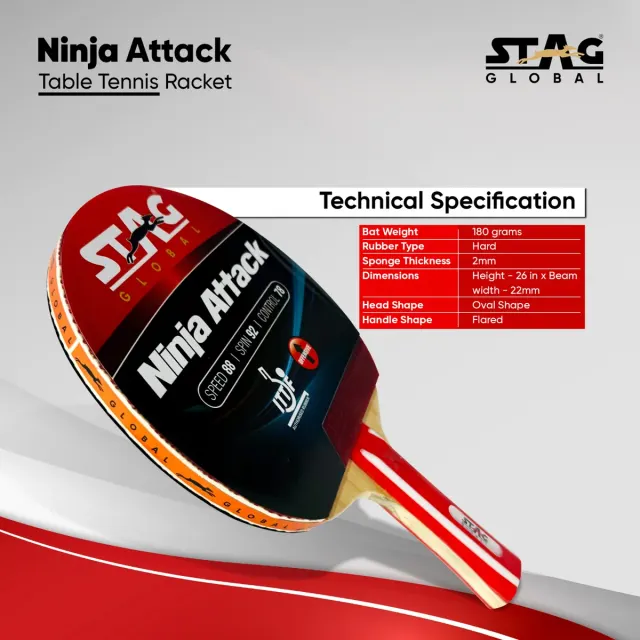 Ninja Attack Table Tennis Racket – Stag