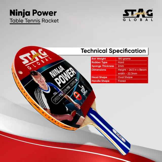 Ninja Power Rubber Table Tennis Racket – Stag