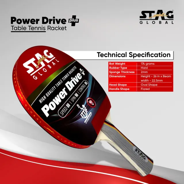 Power Drive+ Table Tennis Racket – Stag