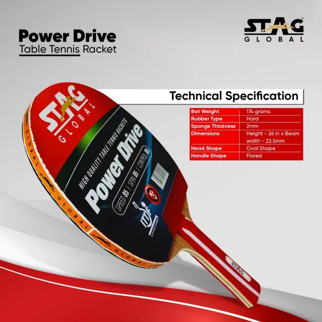 Power Drive Table Tennis Racket – Stag
